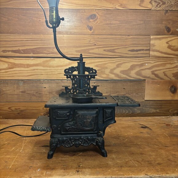 Antique Cast Iron Stove Lamp - Picture 1 of 10